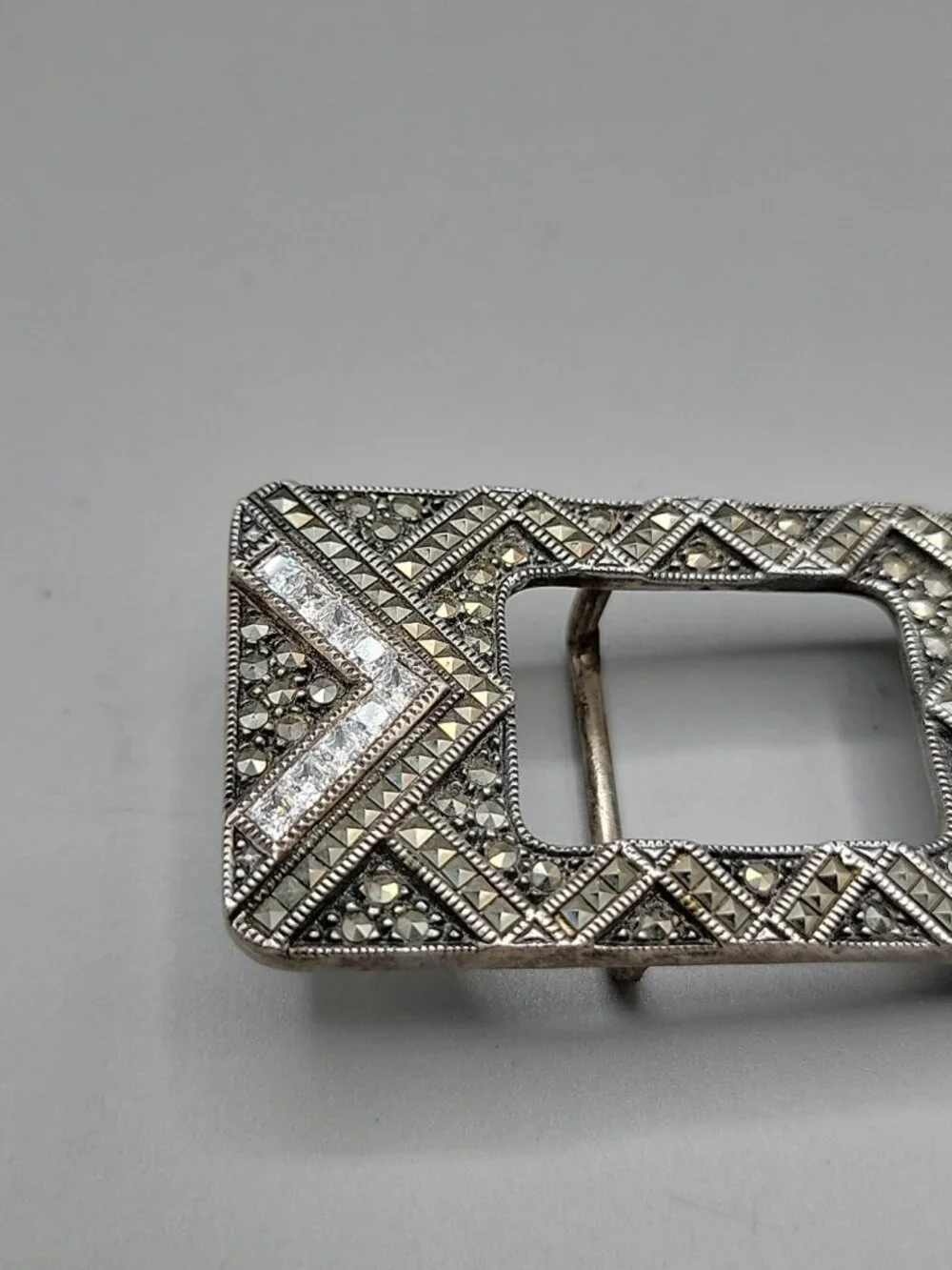 JJ Sterling Silver Judith Jack Belt Buckle 925 Rhinestone Marcasite Jeweled